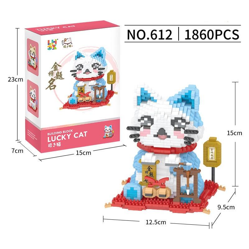 Mini Blocks Fortune Cat Assemble Anime Figure Building Toy New Year Gifts Cartoon Brinquedos Adult Collection Christmas Present