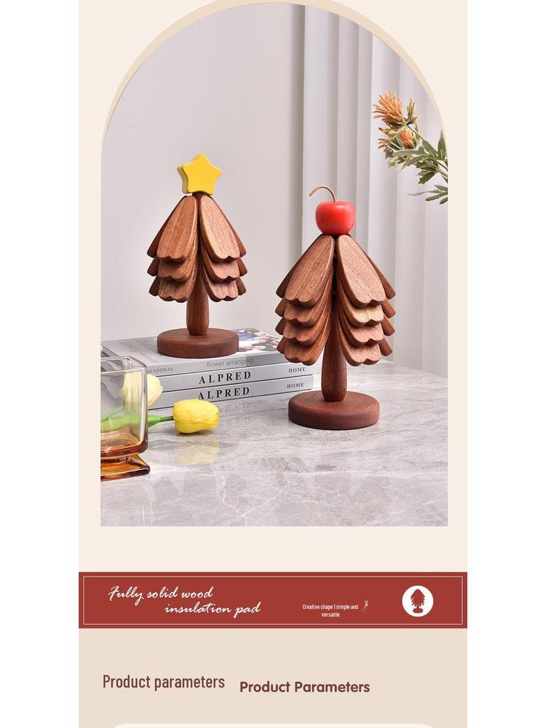 High-End Solid Wood Christmas Tree Table Mat - Heat Resistant Pot and Dish Pad, Decorative Ornament