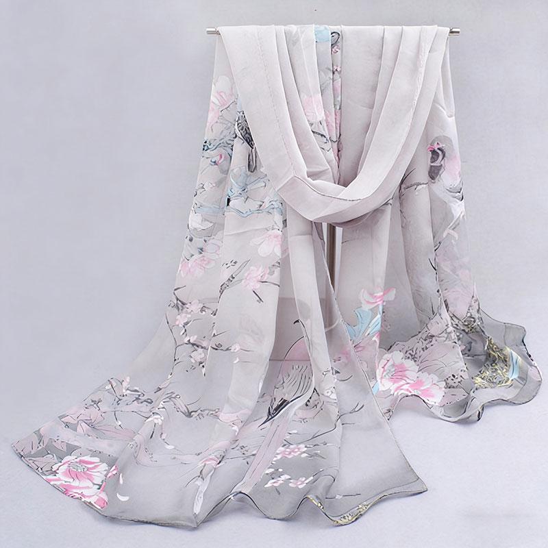 1pc Chiffon Scarf 150*50cm Print Floral Multi-style Women Sunscreen Long Shawl