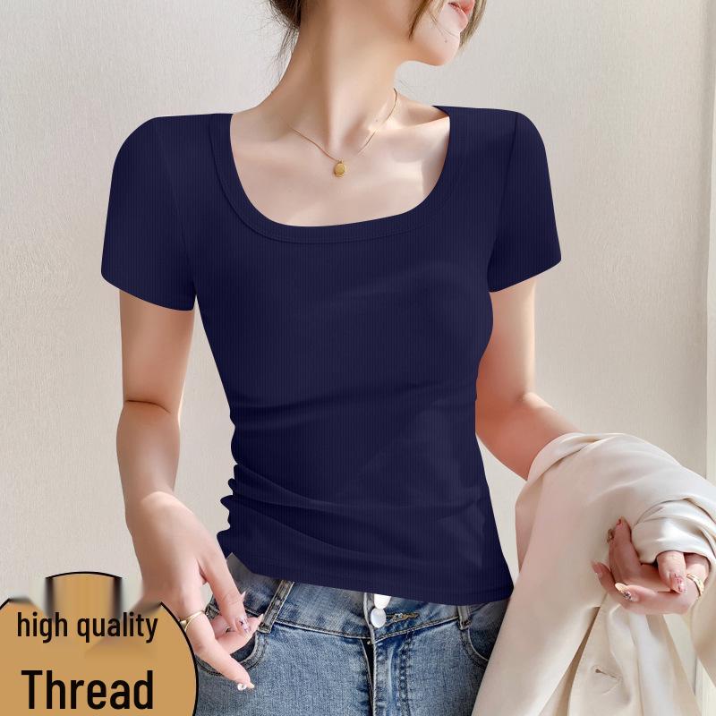 Women's Short-Sleeve Square Neck Ribbed T-Shirt – Minimalist Trendy Style