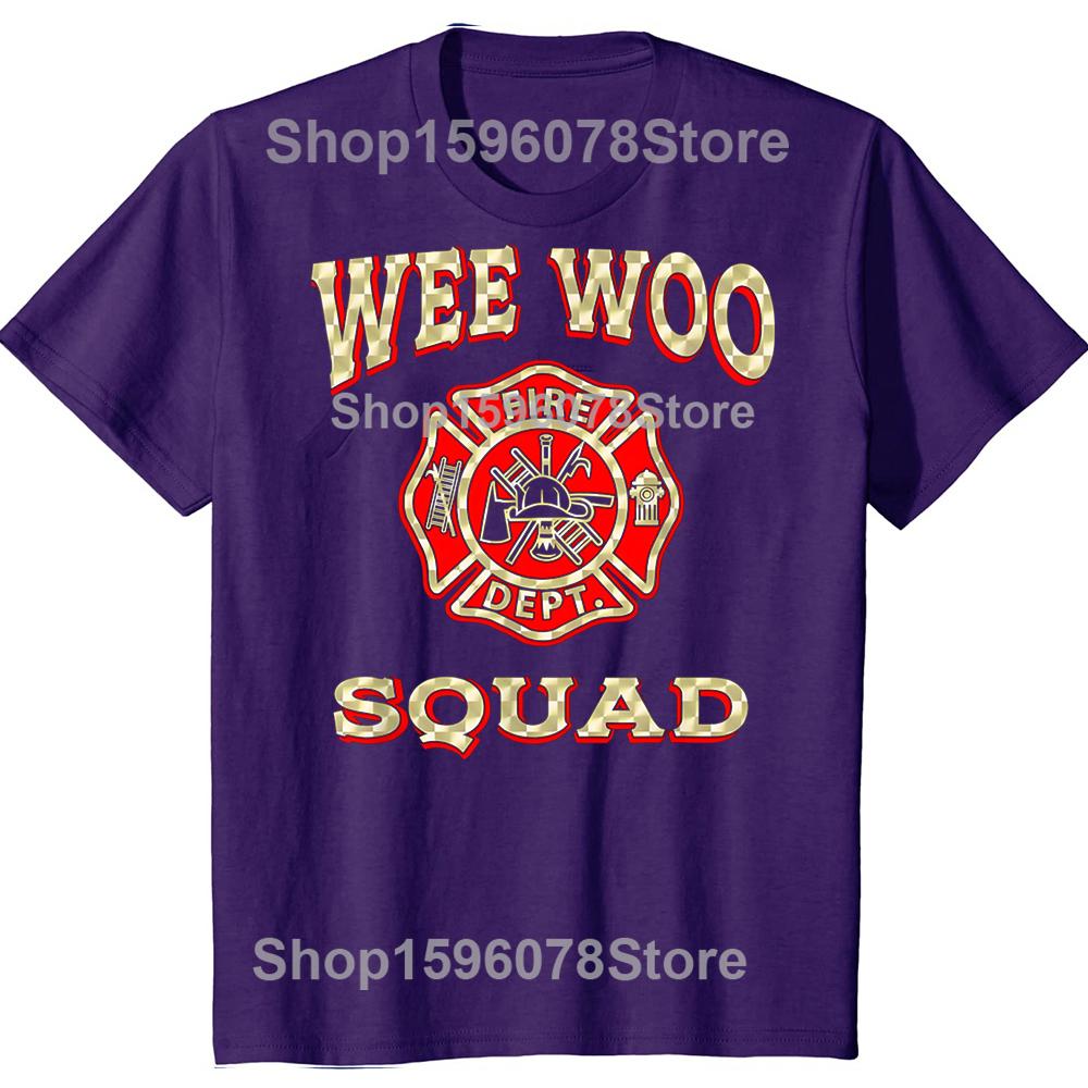 

WEE WOO SQUAD Funny Firefighter Fire Truck Graphic T-shirts Men Women Fashion Casual Tshirt 100% Cotton Loose Oversized T Shirt 4XL