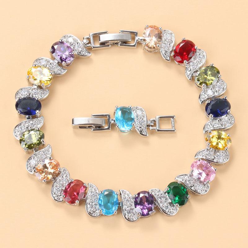 Qualità   Bracciale a Maglia di Catena Overlay Bangle Lunghezza Regolabile 18+3 Cm Gioielli da Donna per Matrimonio con Pietra Blu