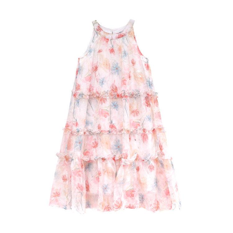 2026 Girls Summer Floral Halter Midi Dress – Stylish Resort Beachwear 120cm
