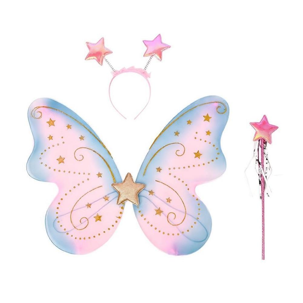 3Pcs/Set Sparkling Butterfly Wings Princess Hair Hoop Fairy Wand Angel Wings Colorful Dress Up Wings for Girl Dressing Up