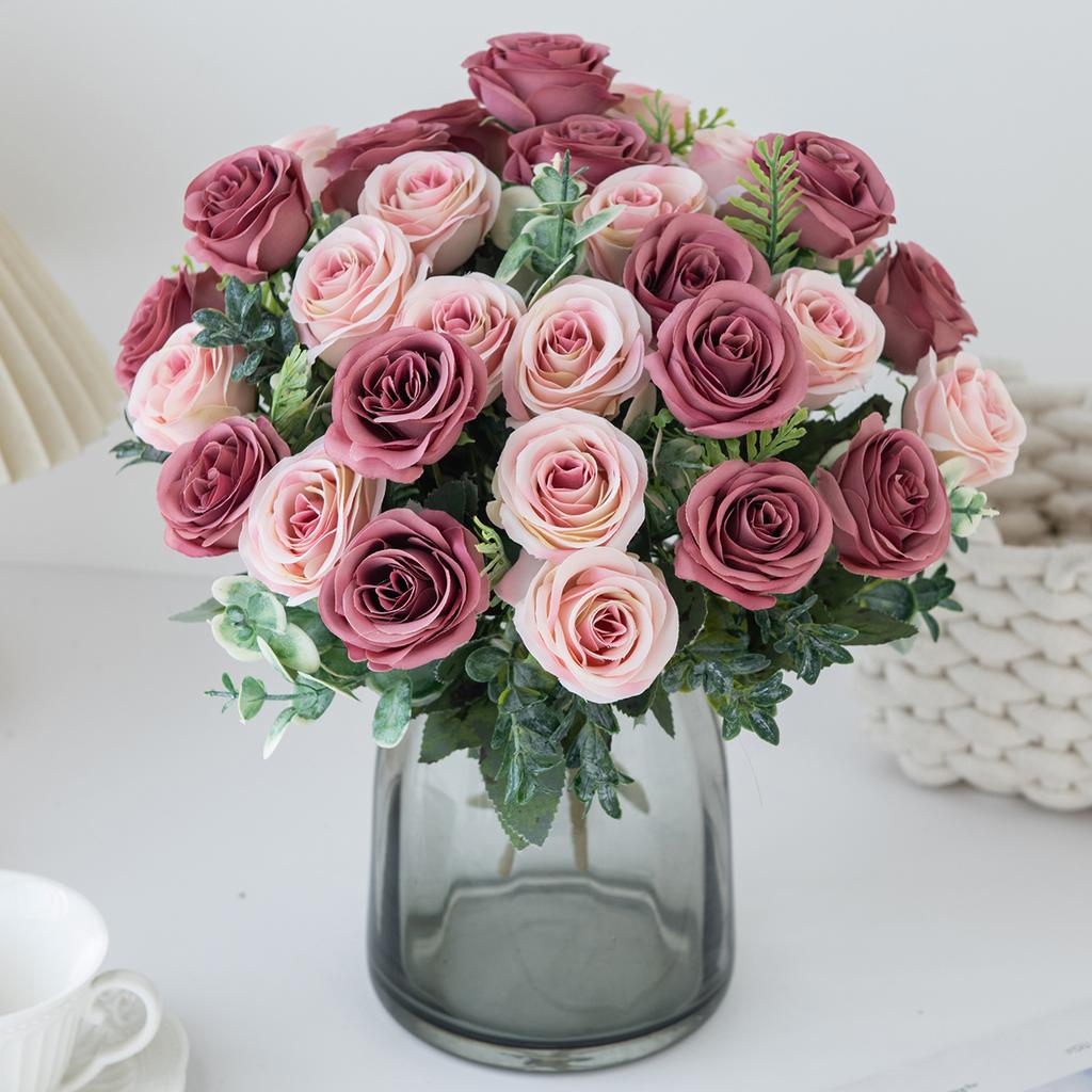 1/3pcs Silk Rose Artificial Flower Wedding Bridal Bouquet Home Room TableValentine's Day Outdoor Garden Diy Gifts Box Yard Decor