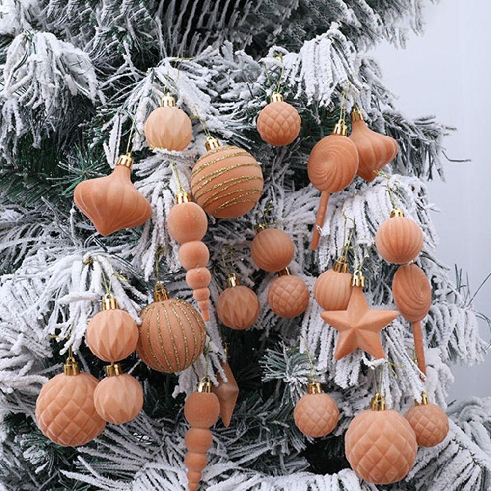 24Pcs Colorful Flocking Christmas Ball Shatterproof Decorative Christmas Spheres Pendant Reusable Pentagram Christmas Ball