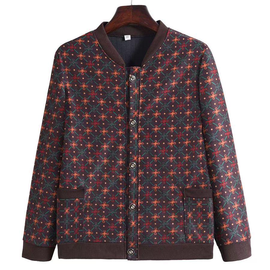Elegant Floral Plus Size Jacket for Mid-Aged & Elderly Women - Spring/Autumn Casual & Fashionable Baseball Uniform Style