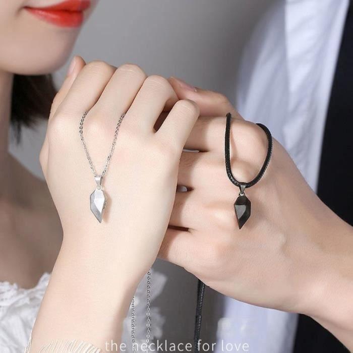Necklace - YWEI - 2 Pieces - Silver - Minimalist - Magnetic Lovers