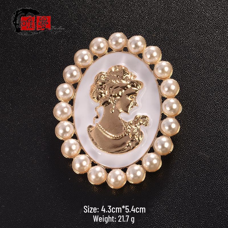 Retro European & American Pearl Brooch: Exaggerated Women's Portrait Pin for Sweaters & Coats