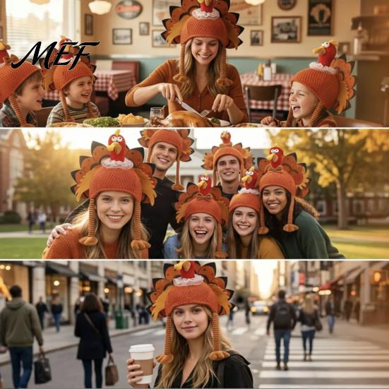 Funny Turkey Hat for Thanksgiving Adults, Costume Accessory, Novelty Soft Adult Party Headwear Knitted Women, Men, Fall Holiday Headpiece Skin