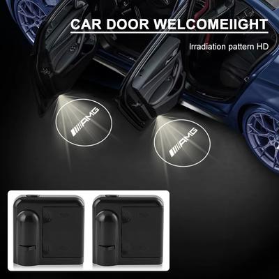 2Pcs Car LED Courtesy Light Ghost Shadow Projector Emblem Lamp Stickers For Mercedes Benz AMG W205 W218 W177 W176 W169 A B C