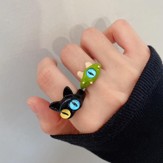 Open Ring Lovely Cartoon Adjustable Wear-Resistant Geometric Dress Up Hypoallergenic Cat Eyes Open Couple Ring Jewelry Accessories