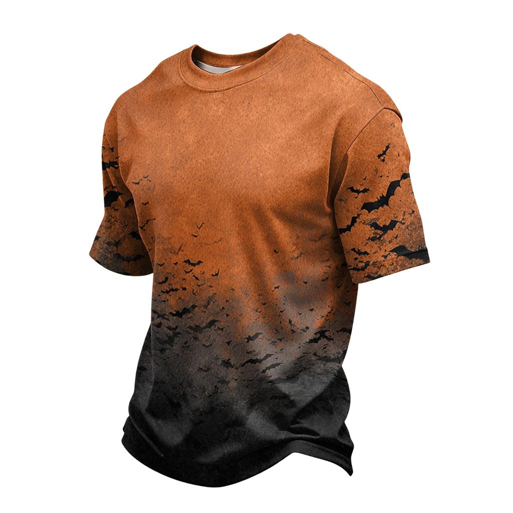 Men's Casual Printed Crew Neck Lightweight Breathable Short Sleeve Top Halloween Themed Design Comfortable Fit