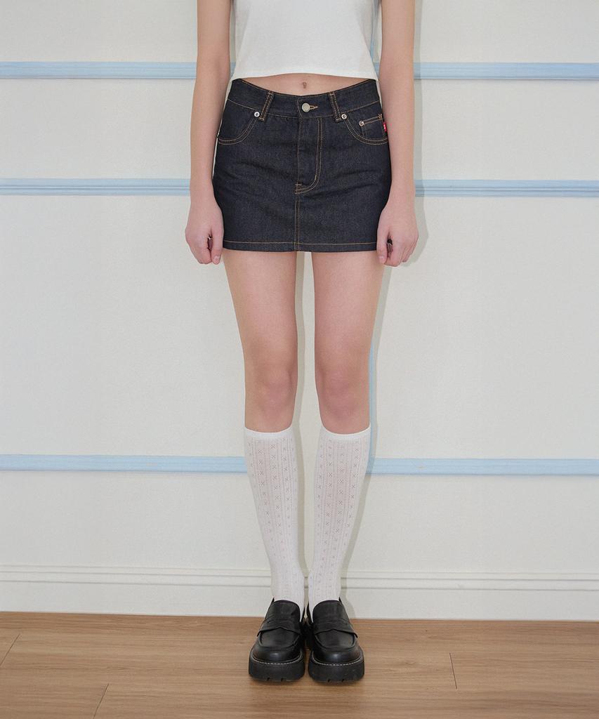 Kissing New Classic Denim Mini Skirt (Navy)