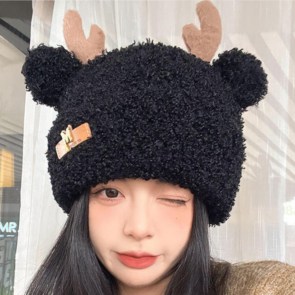 Adult Antler Shape Fluffy Hats Ear Protects Hat Warmer Fluffy Cosplay Hat Christmas Holiday Presents for Students