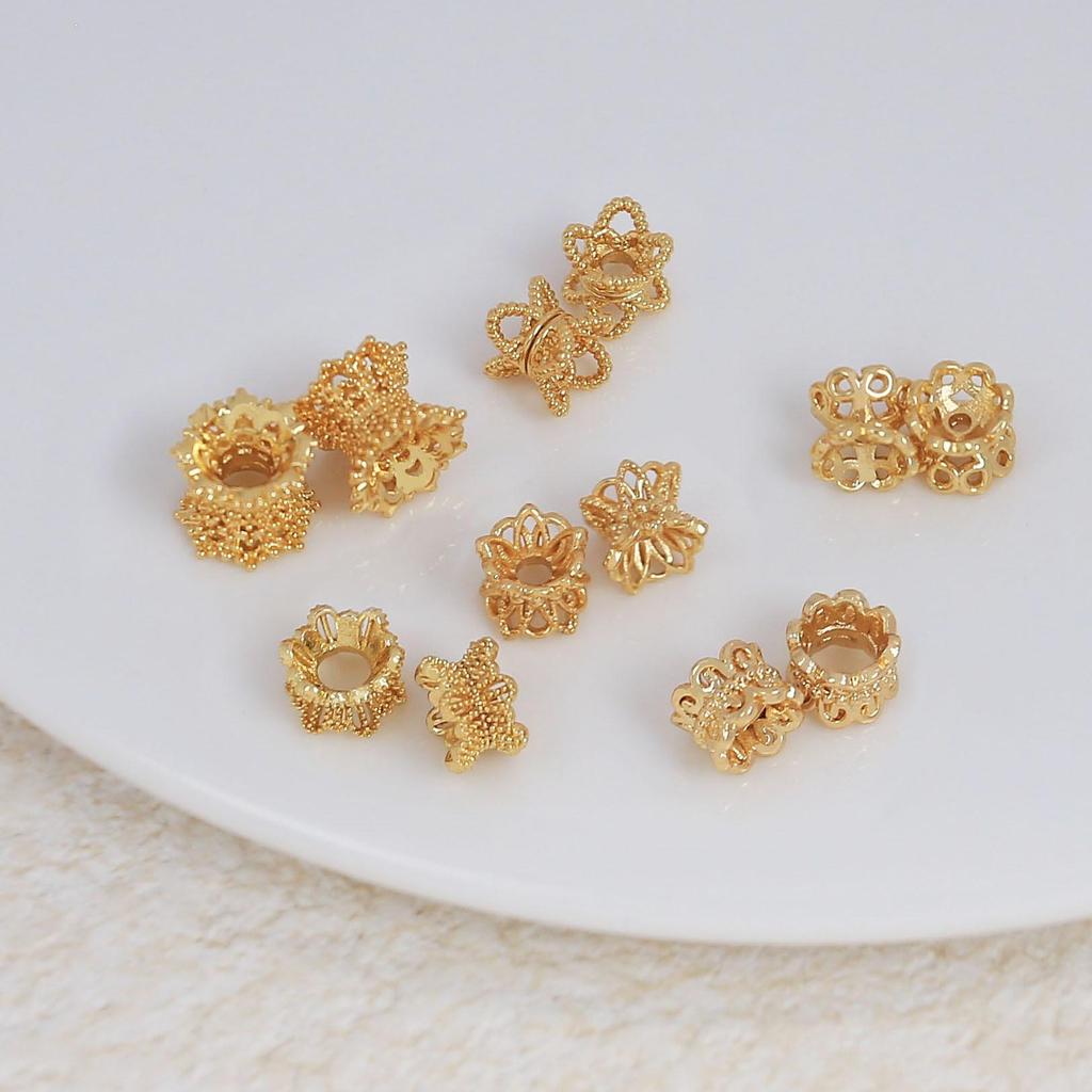 18k Gold-Filled Color-Preserving Hollow Waist Flower Spacer Beads for DIY Double-Sided Crystal Bracelet Jewelry