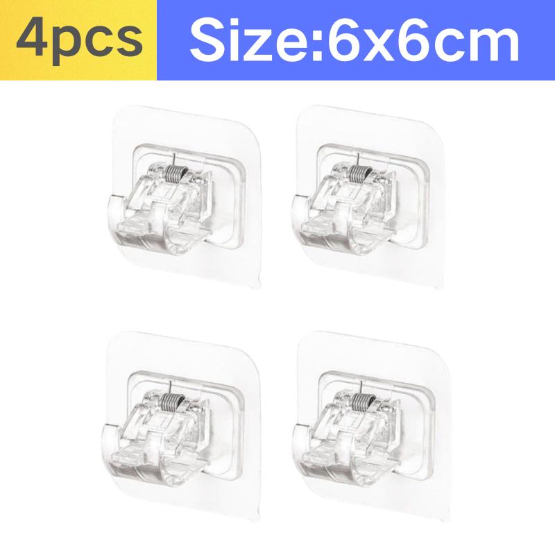2-12PCS Adjustable Curtain Rod Clip Self Adhesive Clamp Hook Curtain Rod Holder Wall Bracket Holder Nail-Free Wall Hanging Clip