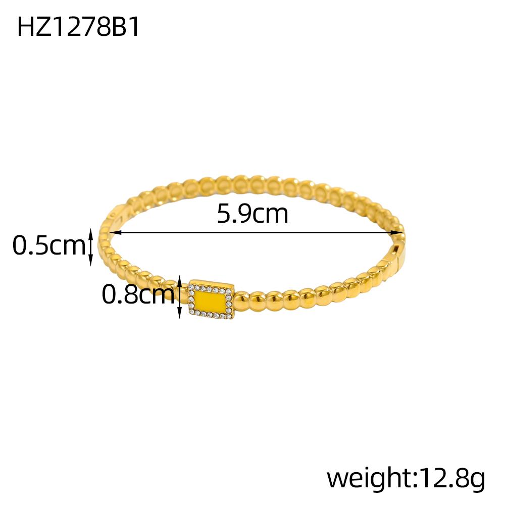 

CARLIDANA New Gold Plated Beaded Enamel Oil Drop Zircon Bangle Waterproof Square Pendant Stainless Steel Bracelets for Women as photo