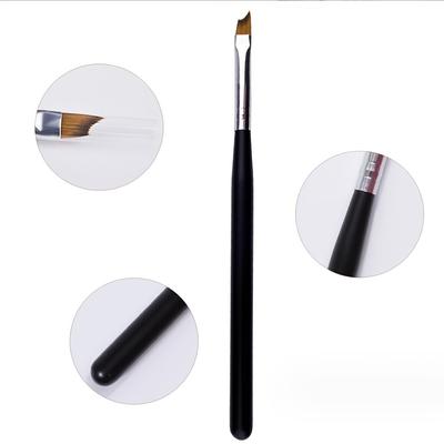 1pc 15.6cm French Tip Nail Brush - Crescent Shape Oblique Design for Precise DIY Nail Art, Black Handle with Metallic Ferrule & Soft Bristles