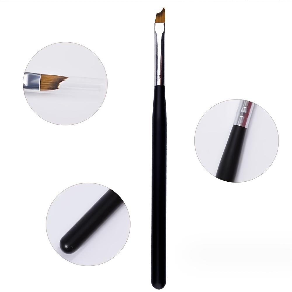 1pc 15.6cm French Tip Nail Brush - Crescent Shape Oblique Design for Precise DIY Nail Art, Black Handle with Metallic Ferrule & Soft Bristles