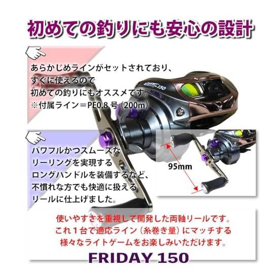 Ori Fishing Tackle Baitcasting Reel with PE Line Friday 150 (Pre-spooled with PE 0.8-200m) (ori-7819