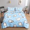 Cartoon Cat Duvet Cover Set Full Size Cute Cat Bedding Sets For Kids Girls Blue Watercolor Cat Comforter Covers Set All Season