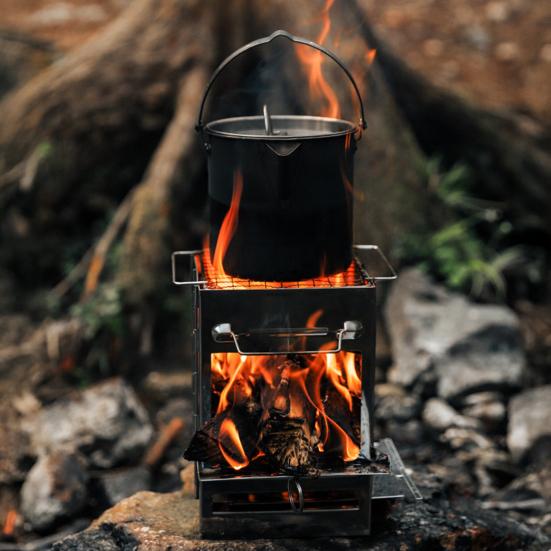 Wood Burning Folding Camp Stove Stainless Steel Grid Multiple Fuels Backpacking Stove Lightweight Collapsible Outdoor Cooking Stove for Hiking Camping