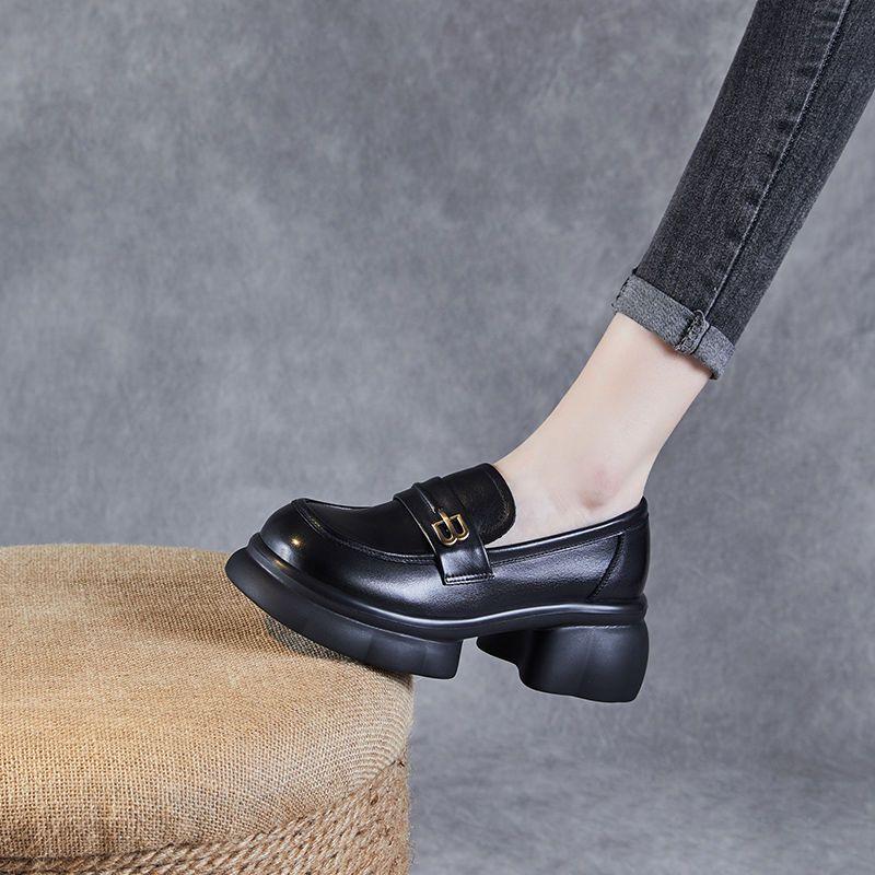 2025 Spring New Soft Leather Platform Loafers Women's Heightening Women's Shoes Soft Leather Versatile Muffin Platform Women's Leather Shoes Women
