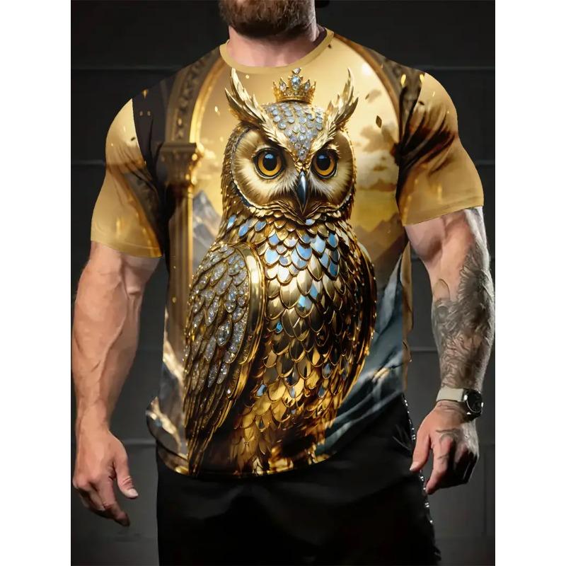 

Большая мужская футболка с 3D-принтом с узором совы, мужская футболка с коротким рукавом и круглым вырезом, летняя модная футболка, повседневный удобный универсальный топ 3XL