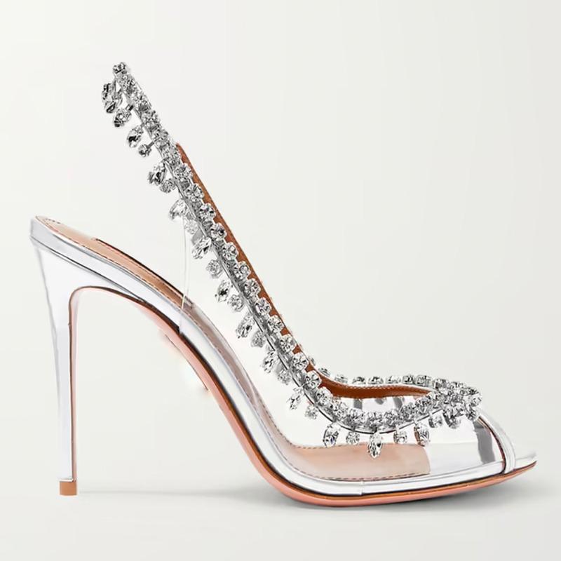 Fashion Fashion Women's High Heels Sandals PVC Transparent Sandals Sexy Pointed Toes Party Nightclub Sandals for Women Rhinestones Pumps