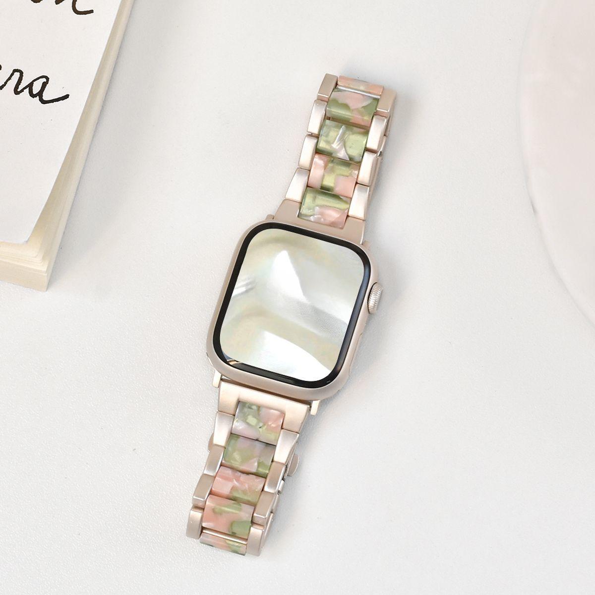 

Персонализированный ремешок для часов Apple Watch - металлический каркас, сращивание смолы, три бусины, ремешок для часов iWatch S10/9/8/7/6/5/4/3/2/1/se/Ultra/Ultra2 49 мм 41MM 【s9 】