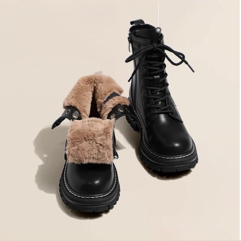 

Водонепроницаемые зимние ботинки женские осенне-зимние утолщенные плюшевые ботинки на платформе женские теплые нескользящие ботинки из искусственной кожи в английском стиле 40 чёрный