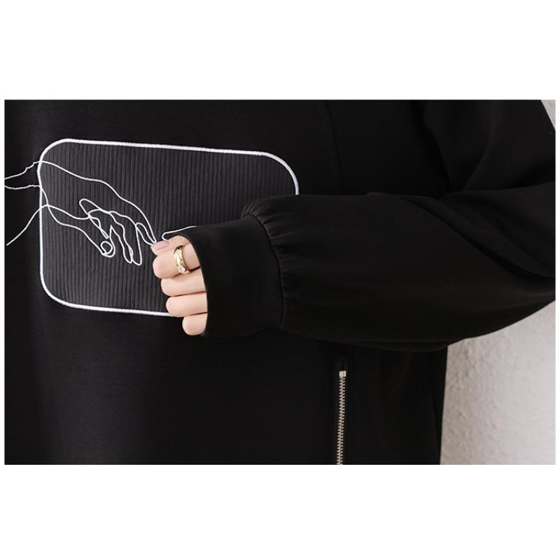 DIMANAF 2025 Autumn Plus Size Women Hoodies Shirts Tees Black Long Sleeve T-shirt Loose Casual Tops