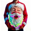 Christmas Men's 3D Santa Claus Printed Long Sleeve Shirt Polyester Lapel Formal Casual Shirt Autumn and Winter All-match Tops