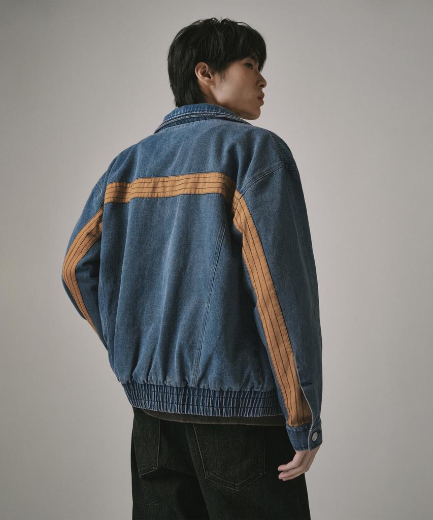 Verdnt Contrast Cut Line Denim Zip-Up Jacket [Indigo]