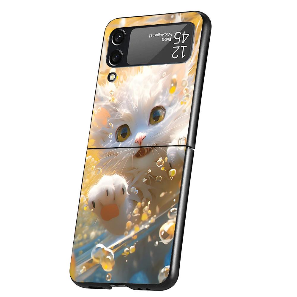 Cartoon Cute Cat Fish Aesthetic Cover Phone Case For Samsung Galaxy Z Flip 7 6 5 4 3 5G Flip7 Flip6 Flip5 Flip4 Flip3 Black Fund