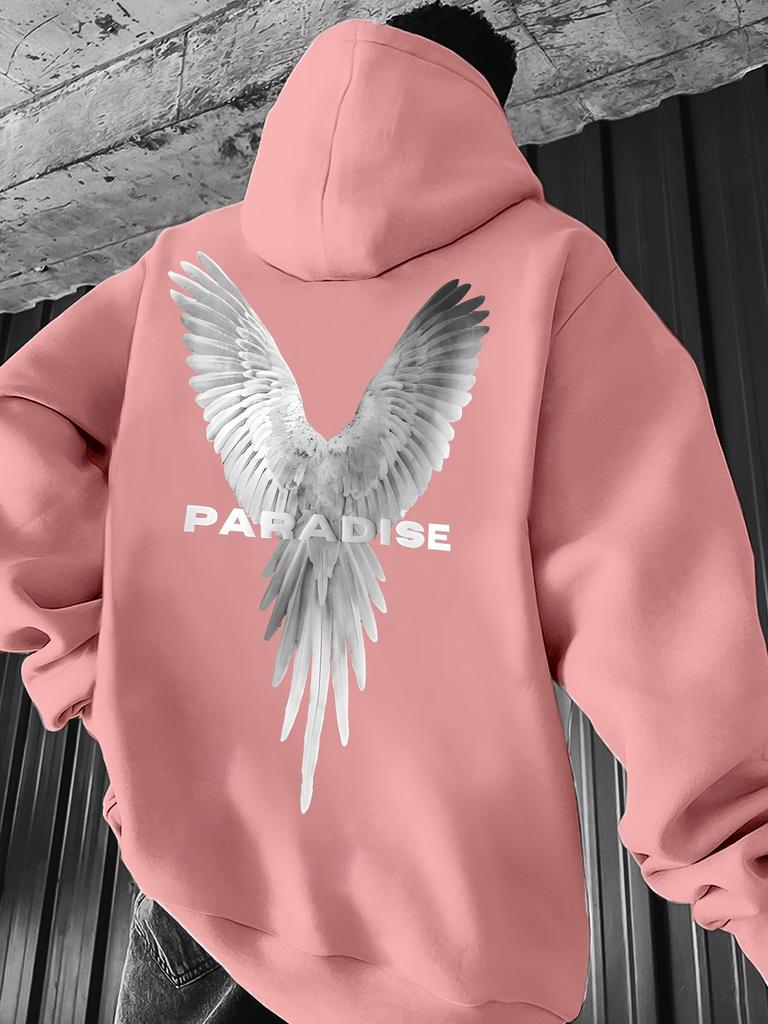 Street Trend Flügel Druck Hoodie Für Männer Tasche Kordelzug Pullover Locker Fleece Warm Sweatshirts Herbst Bequeme Kleidung