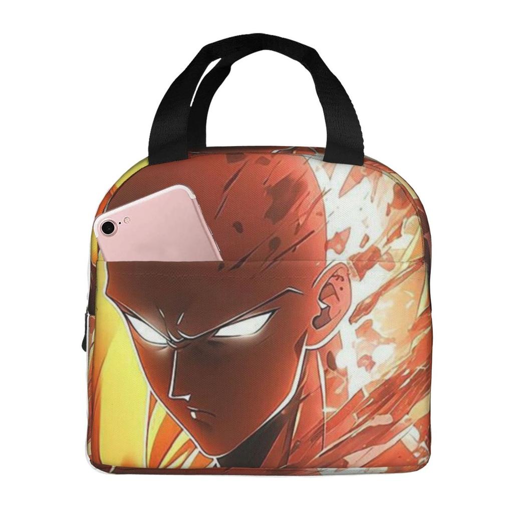 Japanese Saitama Anime Manga Insulated Lunch Bag for Women Office Cooler Thermal Food Box Tote Portable Lunch Boxes Container