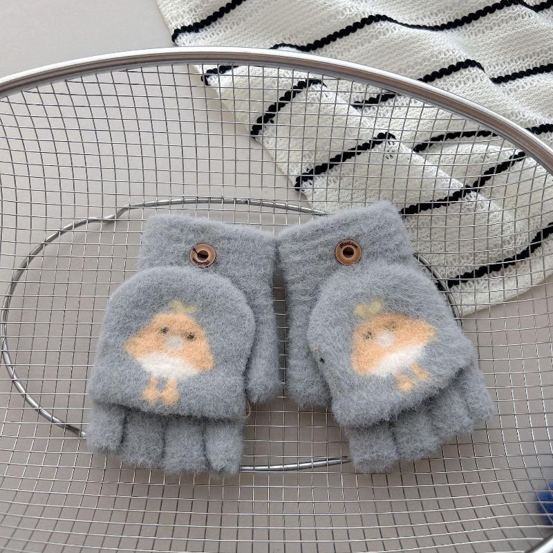 - Jahresalte Kinderhandschuhe 2 Winter Cartoon Baby Kältefest Niedlich Warm Verdickt Fünffinger Klapp-Halbfinger Finger