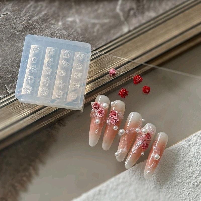

4Pcs/Set 3D Rose Flowers Silicone Nail Mold Floral Petal Design Transparent Molds Nail Art Carving Template Diy Accessories ONESIZE