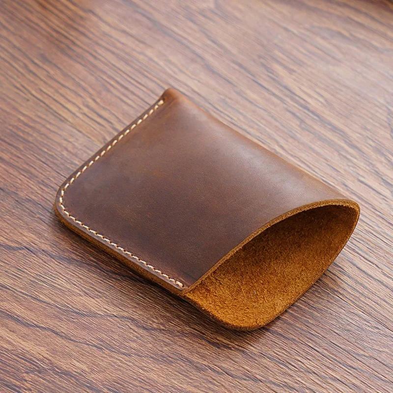 1 Pc Portable Leather Money Bag Hand-Stitched Vintage Cowhide Wallet Card Holder Pouch Organizer