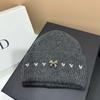 Winter High-Quality Bow Rhinestone Knit Hat Rabbit Fur Ear-Protection Warm Beanie Women