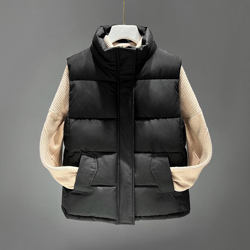 

Autumn and winter new vest women s loose stand-up collar down cotton vest cotton vest warm vest outer wear M чёрный