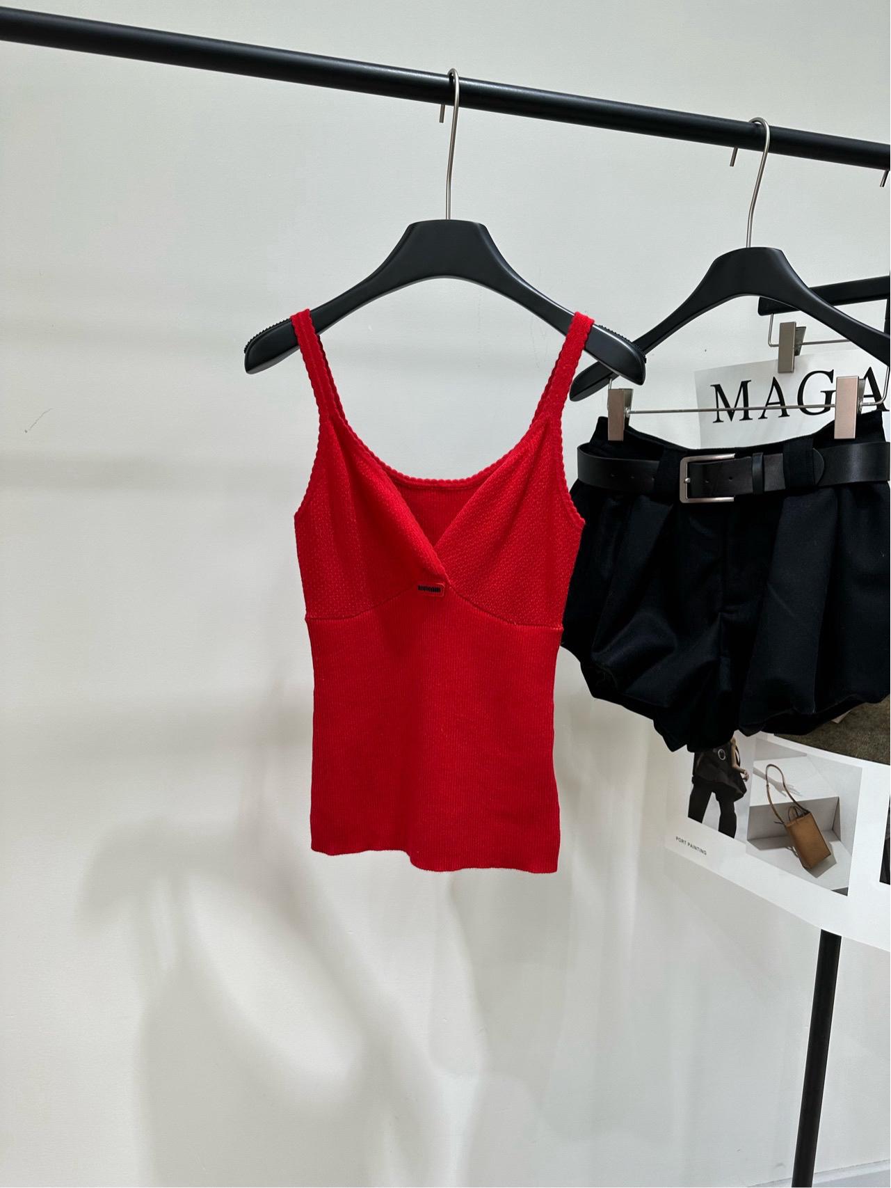 2026 Spring Fashion Red Logo Knit Vest Camisole Small красный