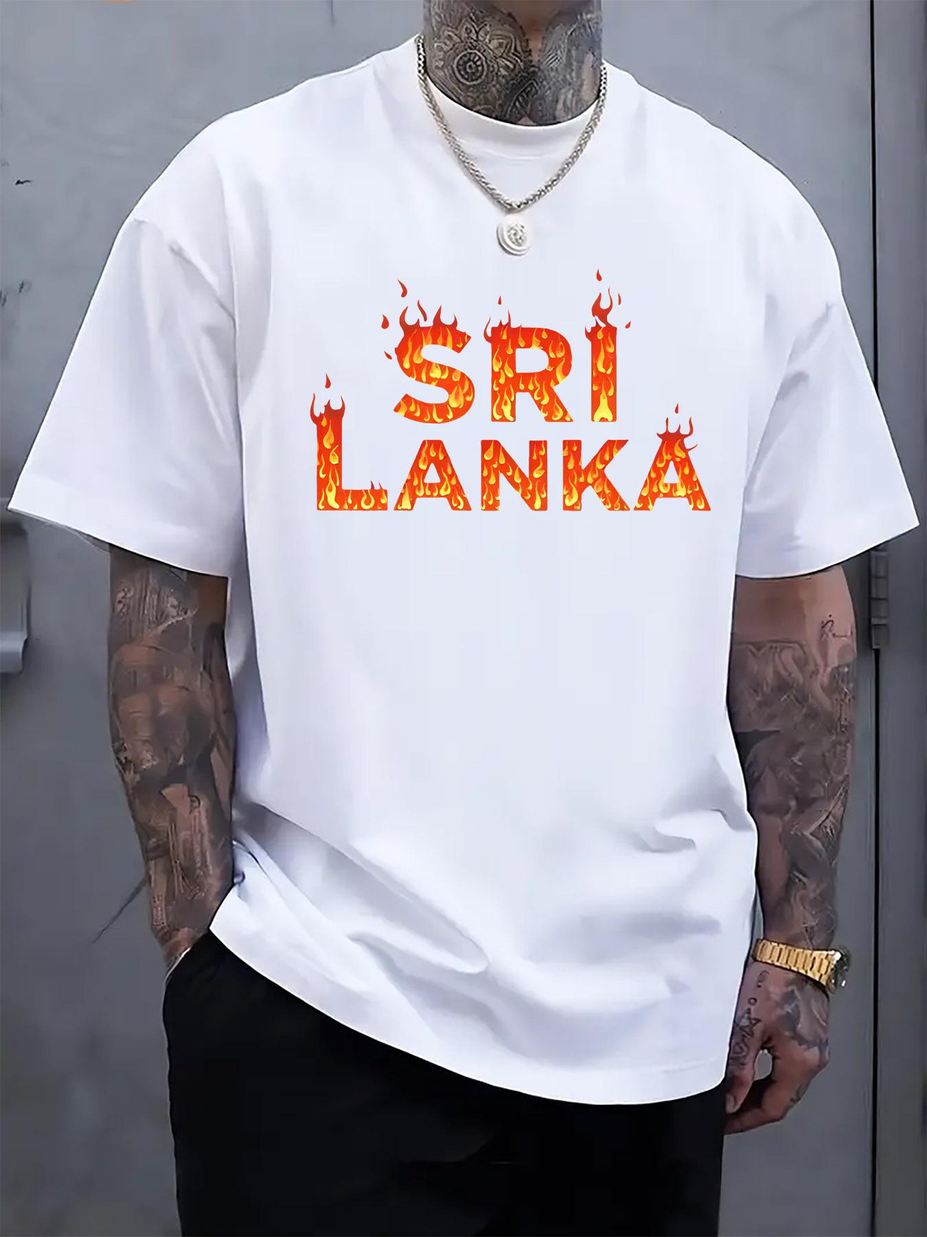 Sri Lanka Flame Print Tshirt - Casual Crew Neck Short Sle... XXXXL
