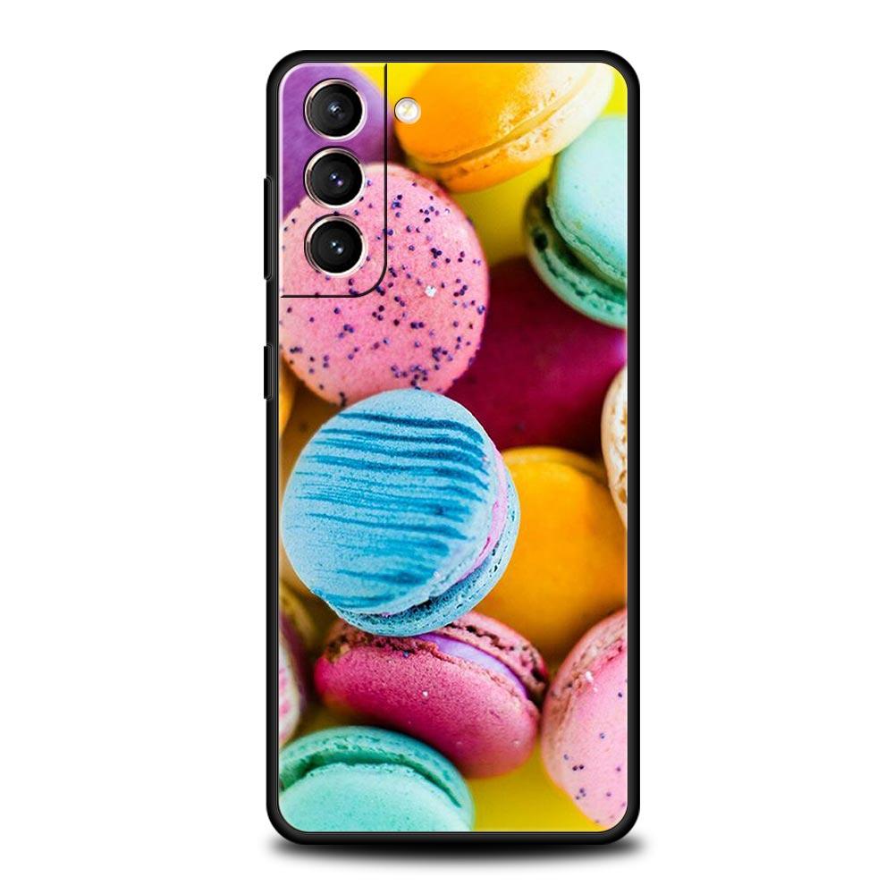 Cute Macarons Dessert Case For Samsung Galaxy S22 S21 S20 Ultra FE 5G S24 S9 S10 Plus S23 S10E Silicone Phone Cover