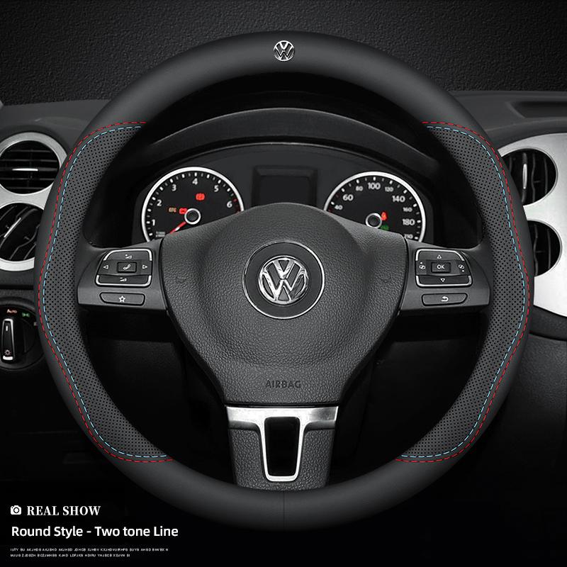 O4Volkswagen Car Nappa Leather Steering Wheel Cover Auto Accessories For VW GTI Polo Golf MK7 Passat B8 Tiguan Jetta T-ROC ID.4 CC