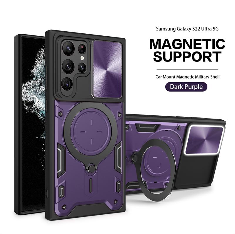 

Для Samsung Galaxy S22 Ultra Чехол Slide Camera Защитный чехол для телефона Samsung S 22 Ultra S22 + Plus Автомобильный держатель Бронированная задняя крышка For Galaxy S22 Ultra темно-фиолетового