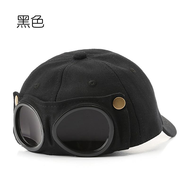 Pilot-style personality glasses and baseball cap