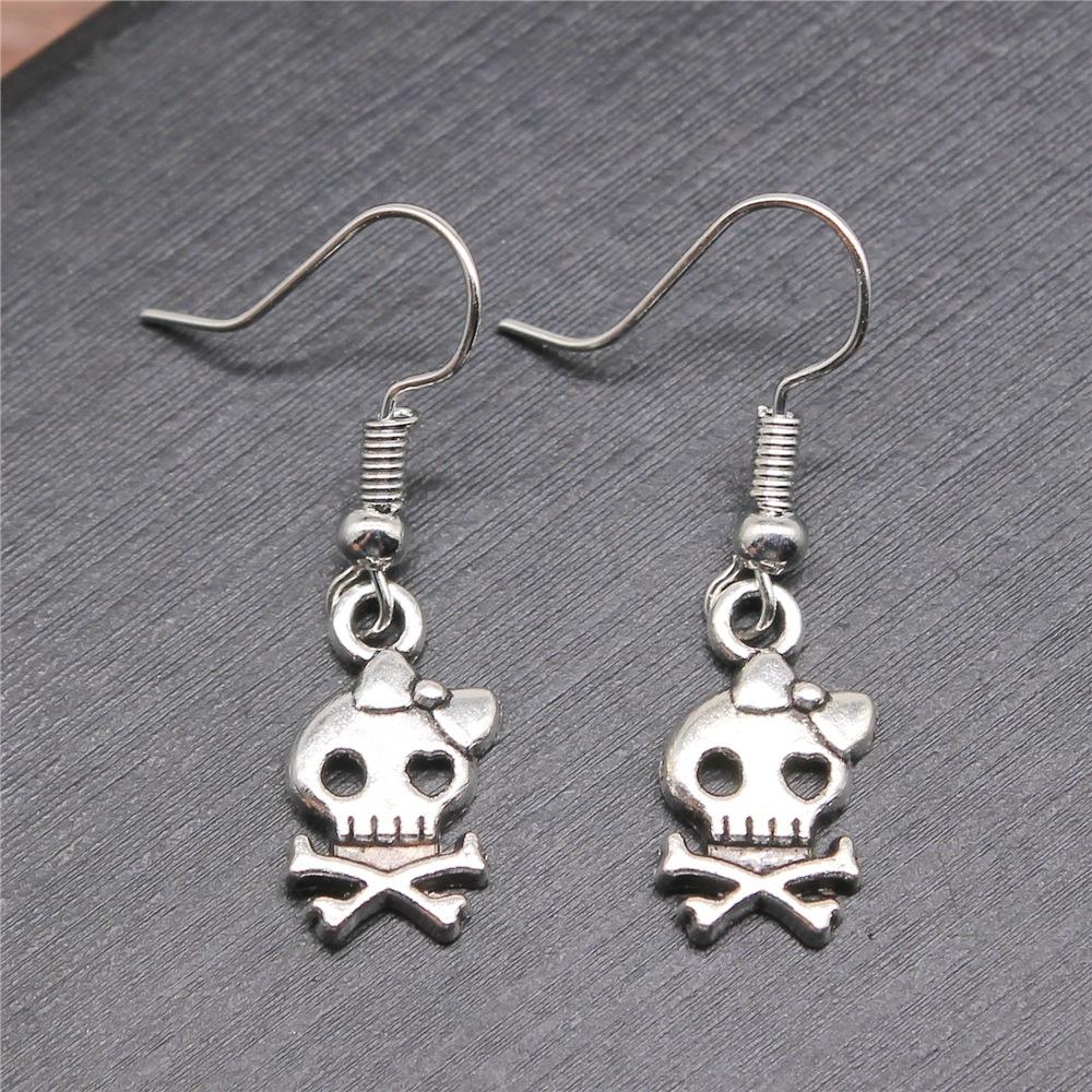 Mode Handgemacht Schlichtes Design Antike Kupferfarbe Schleife Totenkopf Anhänger Ohrringe Frauen Vintage Hängeohrringe